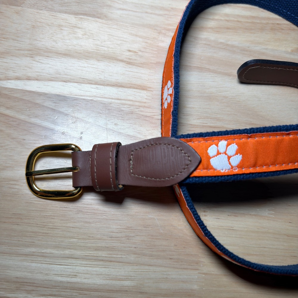 Zep-Pro Belt Mens 36 Orange Navy Clemson Tigers Paw Logo Leather Canvas USA Made